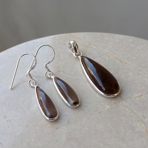 Boucles d'oreilles en argent massif avec pendentif en quartz fumé de haute qualité pour occasions féminines - Fournisseur en gros - Product Image 6