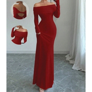 ชุดเดรสราตรีแขนยาวทรงเข้ารูป ดีไซน์เก๋ไก๋ จับจีบระบายช่วงไหล่ สำหรับผู้หญิง ฤดูใบไม้ผลิ - Product Image 1