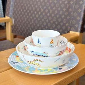 Ensemble cadeau d'anniversaire, ensemble de vaisselle coloré à thème de dessins animés, 4 pièces, bols et assiettes en porcelaine pour enfants, avec boîte cadeau - Product Image 5