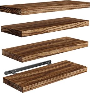 Mensola da Parete in Legno di Paulownia Personalizzata, Stile Rustico <span class=keywords><strong>Marrone</strong></span> Bruciato, 40cm, per <span class=keywords><strong>Cucina</strong></span> - Product Image 1