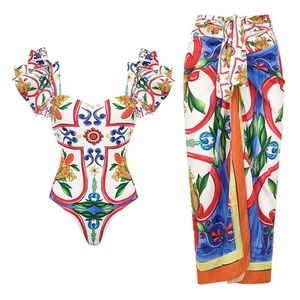Ensemble 3 pièces Maillots de bain imprimés pour femmes Maillot de bain de plage à volants 2024 Maillot de bain mode pour femmes Maillot de bain - Product Image 4