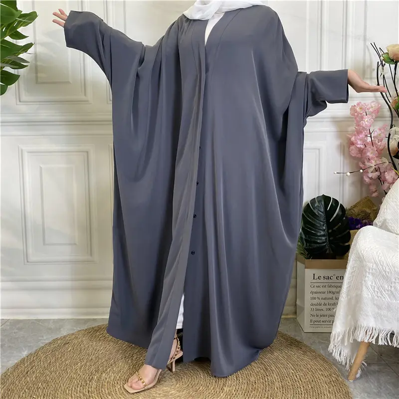 Müslüman Eid düğmesi açık Abaya Dubai kelebek türk Kaftan islam giyim Kimono ön açık Nida Abaya yan cepler ile