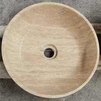 Lavabo rond en marbre travertin beige pour la décoration de la maison et de l'hôtel 2025