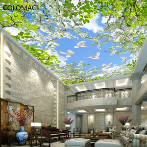 <span class=keywords><strong>Carta</strong></span> da <span class=keywords><strong>parati</strong></span> personalizzata Peel And Stick 3D murale, cielo blu, nuvole bianche, piccione, fiori, <span class=keywords><strong>foglie</strong></span> verdi per soggiorno, soffitto della camera da letto - Product Image 1