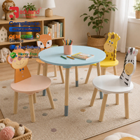 EDULAND Juego de Mesa y Sillas de Madera para Niños con Temática Animal, Muebles Infantiles para Guardería, Sala de Juegos, Montessori OEM/ODM