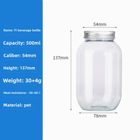 Bouteille transparente jetable de 500 ml (16 oz) pour thé à bulles, jus, soda, boissons froides, avec bouchon à vis et impression sérigraphique, logo personnalisé