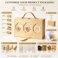 Boîte cadeau d'anniversaire de luxe personnalisée en or champagne avec poignée en cuir, emballage en carton, fabricant en gros