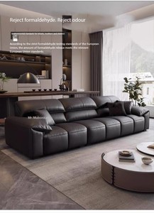 <span class=keywords><strong>Canapé</strong></span> modulaire en <span class=keywords><strong>cuir</strong></span> <span class=keywords><strong>noir</strong></span> à trois places, style italien moderne et minimaliste, garni d'éponge, pour entrepôt ou atelier - Product Image 6