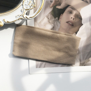 عصابات شعر شتوية بالجملة، ربطة شعر بلون واحد، عصابات شعر محبوكة عريضة وبسيطة مرنة للنساء، مناسبة للرياضة والمكياج - Product Image 4