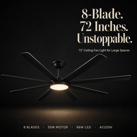 Ventilateur de plafond électrique puissant et confortable avec lumière, 72 pouces, 8 pales, 96W, pour usage domestique et extérieur