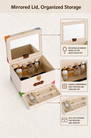 Boîte de rangement pliable en cuir PU personnalisée pour maquillage, avec miroir, étui cosmétique portable, organisateur de bijoux, tiroir vintage pour vanité