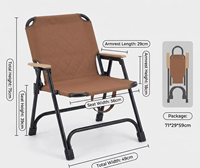 Chaise de camping pliante avec accoudoirs en bois, dossier bas, siège de loisirs extérieur portable en tissu Oxford