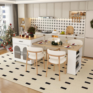 80-inch Expandable Modern Kitchen <b>Island</b> Dining <b>Table</b> MDF Countertop Power Outlet Mobile Storage Cart Cabinet 2 Drawers (White) - Product Image 1