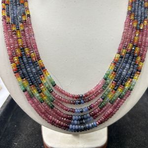 Collier en pierres précieuses saphir multicolores AAA naturelles, perles rondes facettées de 3 à 4 mm, style vintage, bijoux à 7 rangs pour anniversaire - Product Image 1