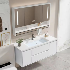 Armoire de salle de bain blanche de luxe légère, armoire à miroir intelligente avec dessus en marbre et rangement multi-espaces - Product Image 4