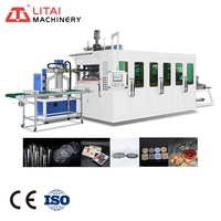 Machine de thermoformage entièrement automatique à entraînement hydraulique pour la fabrication de boîtes à lunch, plateaux, assiettes et gobelets jetables en plastique PP