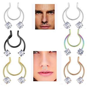 Anneau de nez en acier inoxydable plaqué or multicolore, anneau de <span class=keywords><strong>septum</strong></span>, boucles d'oreilles non-percées pour tragus, bijoux de corps pour mariage - Product Image 3