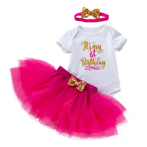 New Summer Baby Girls' Holiday Dress Birthday Clothes White Romper and Net Yarn Princess tutu Dress Suit