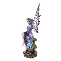 Statue de fée en résine de haute qualité fée assise avec figurine de dragon ornement de fée en résine décoration de la maison