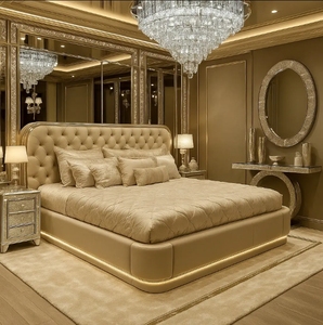 Wholesale Solid Wood & <b>Leather</b> <b>Storage</b> <b>Bed</b> Set with Mirrored Headboard Modern Design for Apartment & Hotel Use - Product Image 5