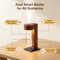 Diffuseur d'arômes sans fil en bois massif, mini veilleuse avec détecteur de mouvement, rechargeable, pour la maison, la chambre, l'hôtel, décoration murale/de table