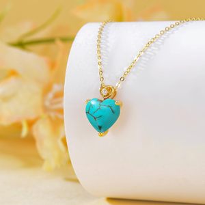 14K Gold Interlocking Heart Pendant, Natural Turquoise December Birthstone Heart <b>Necklace</b>, Women Vintage Boho Jewelry Birthday - Product Image 5