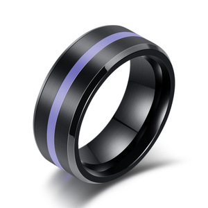 Anillo de Moda de Acero Inoxidable de 8 mm con Incrustaciones de Resina Epoxi Negra con Rayas de Colores, Joyería Unisex para Regalo - Product Image 4