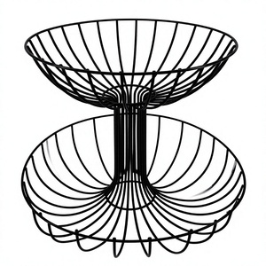 Panier à fruits en métal à 2 niveaux, noir, décoratif, pour rangement et décoration de cuisine, design moderne pour la maison - Product Image 1