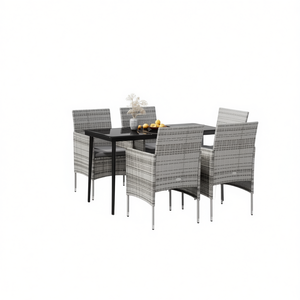 5 Piece <b>Grey</b> Pe Rattan Garden Dining Set With Steel <b>Frame</b> Outdoor Furniture Contemporary Design - Product Image 1