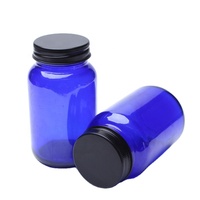 Bouteilles en verre dépoli de haute qualité 100cc 200cc 300cc, bouteille en verre sodocalcique moulé ambré bleu pour complément alimentaire avec couvercle métallique