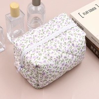 Sac de voyage de luxe portable grande capacité personnalisé pour cosmétiques, avec fermeture éclair, poignée souple, en tissu de coton pour maquillage