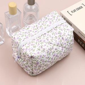 Sac de voyage de luxe portable grande capacité personnalisé pour cosmétiques, avec fermeture éclair, poignée souple, en tissu de coton pour maquillage - Product Image 6
