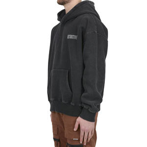 Autumn Winter Black Oversized <b>Men</b> Custom 100% Cotton Vintage Acid Washed Plain <b>Hoodies</b> No String - Product Image 5