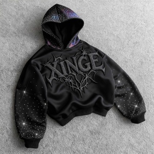 Sudadera con Capucha Oversize Boxy Cropped para Hombre, Estilo Streetwear Vintage con Lavado Ácido, Gráfico 3D Bordado y Estampado, con Pedrería, Colección 2026 - Product Image 1