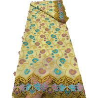 Tissu en dentelle de polyester soluble dans l'eau, brodé de fleurs, style ethnique, pour la confection de robes et jupes de soirée africaines