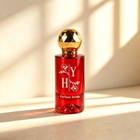 Flacon de parfum de luxe en verre rouge carré 30ml 50ml 100ml avec capuchon doré à facettes, logo personnalisé, flacon pulvérisateur vide pour cosmétiques et parfums