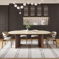 Table à manger ovale extensible moderne en bois massif pour 10 personnes avec chaises en cuir pour la maison, la ferme, l'appartement, l'hôtel, l'école