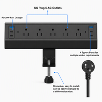 Multiprise de bureau à fixation rapide avec prise américaine, prises USB-C amovibles et plusieurs prises électriques – Idéale pour le bureau
