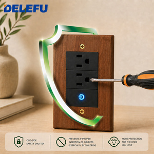 מתג קיר חכם DELEFU Tuya WiFi עם 1/2/<span class=keywords><strong>3</strong></span> כפתורים, פאנל עץ אגוז מלא, שקע סטנדרטי אמריקאי, שליטה קולית דרך אפליקציה, בית חכם - Product Image 4