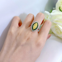 Nouvelle bague de luxe en argent S925 avec 6 * 13 diamants en carbone élevé, bague en forme d'œil de cheval en diamant jaune