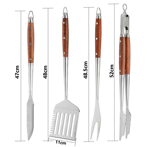 Nieuwe Ontwerp Fabriek Prijs Houten Handvat Grill Gereedschapsset Rvs Bbq Outdoor Gereedschap Set 4 Stuks Bbq Kit - Product Image 2