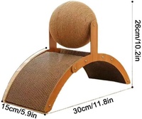 Griffoir interactif pour chat avec pont en arche et balles – Design élégant en bois et carton ondulé, hauteur 11,8 po, pour un exercice ludique