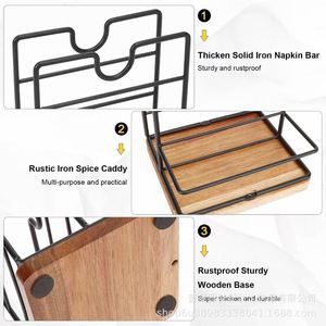 Wooden desktop tissue holder, kitchen countertop <b>spice</b> <b>jar</b> rack, multi-functional dual-purpose tissue and condiment rack - Product Image 4
