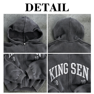 Custom logo Thick Knitted Hoodie Sweater Heavyweight Vintage Wash <b>Zip</b> <b>up</b> Embroidery Knit Hoodie <b>Jacket</b> - Product Image 6