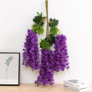 Guirlande de fleurs artificielles de glycine Lai Ying, violet foncé, en soie, pour décoration de mariage, plante suspendue au plafond, décoration intérieure - Product Image 1