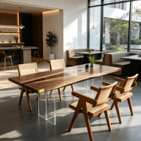 Table à manger carrée en résine de noyer, style moderne minimaliste, résistante aux rayures, multifonctionnelle