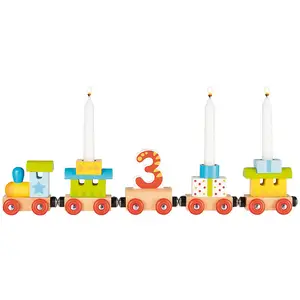 Custom Movable Alphabet Montessori Colorful Birthday Party Wooden Small Train Candle Holder For Children's Cake Decorations