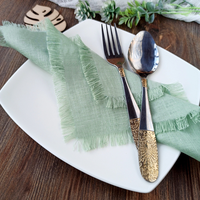 Serviettes de table rustiques en coton et lin à bords frangés, réutilisables et lavables pour fête prénuptiale