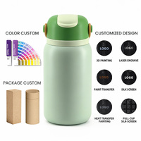 Bouteille d'eau en acier inoxydable à double paroi isolante sans BPA de 450 ml/15 oz pour enfants, avec paille et couvercle, utilisable d'une seule main