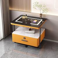 Table de chevet intelligente moderne de luxe avec éclairage LED, serrure à empreintes digitales, plateau en verre, 1 tiroir, multifonctionnelle